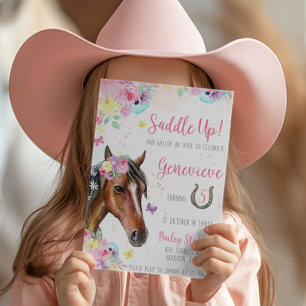 Horse Floral Birthday Invitation for Girl