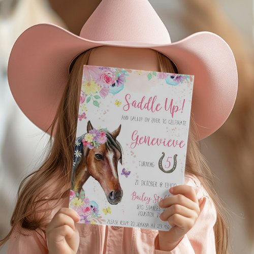 Horse Floral Birthday Invitation for Girl