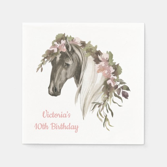 Horse floral birthday party napkins (Front)