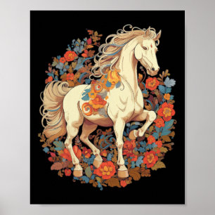 Horse Flower Floral Horseback Riding Equestrian Poster
