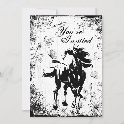 Horse, Flowers and Butterflies Birthday Invitation