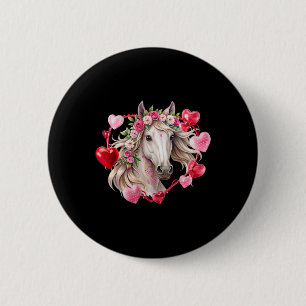 Horse Flowers Hearts Happy Valentine's Day Equestr Button