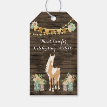 Horse  Flowers Rustic Wood Birthday Thank You Gift Tags by TheCutieCollection at Zazzle
