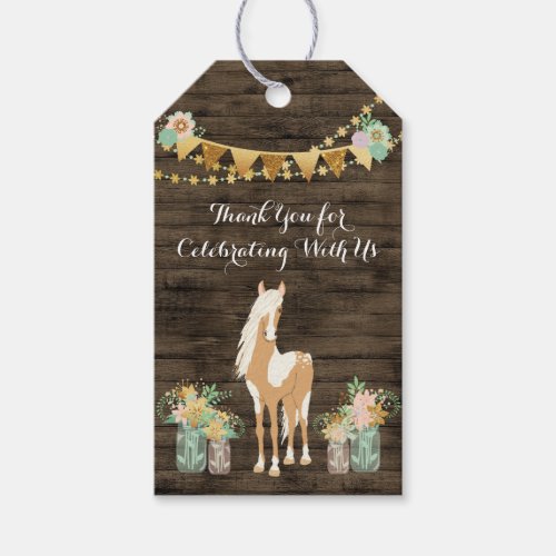 Horse Flowers Rustic Wood Birthday Thank You Gift Tags