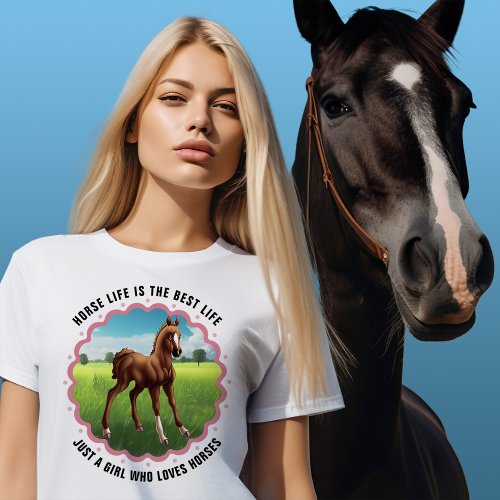 Horse Foal Green Pasture Customizable T_Shirt