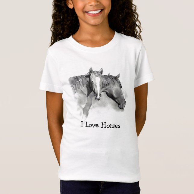 HORSE: FOAL: LOVE HORSES: PENCIL: GIRLS T-Shirt (Front)