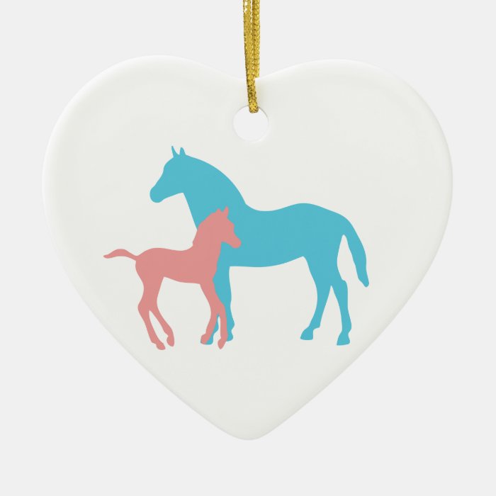 Horse & foal pink & blue silhouette heart ornament