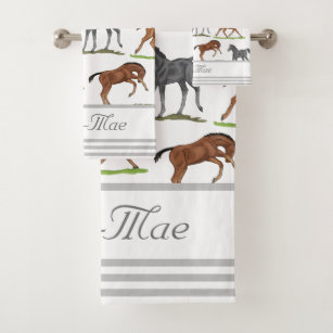 Welspun brand 3 pce.Horse towel set, bath, hand, wash cloth Lodge Waffle  Horse