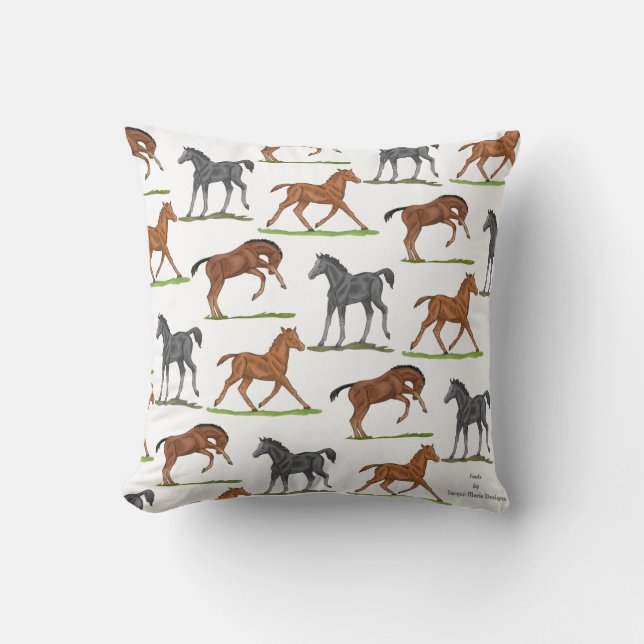 Horse Foals Throw Pillow (Front)