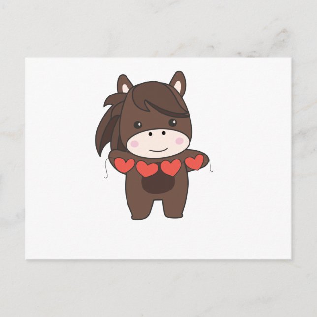 Horse For Valentine's Day Cute Animals With Hearts Postcard (Front)
