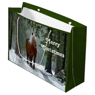 Horse Forest Snow Watercolor Christmas Large Gift Bag