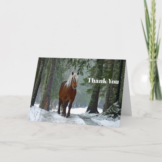 Horse Forest Snow Watercolor Thank You Card (Front)
