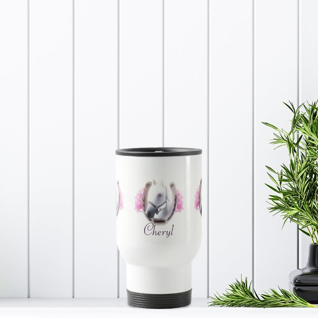 Horse Framed By Horseshoe Personalized Travel Mug (Creator Uploaded)