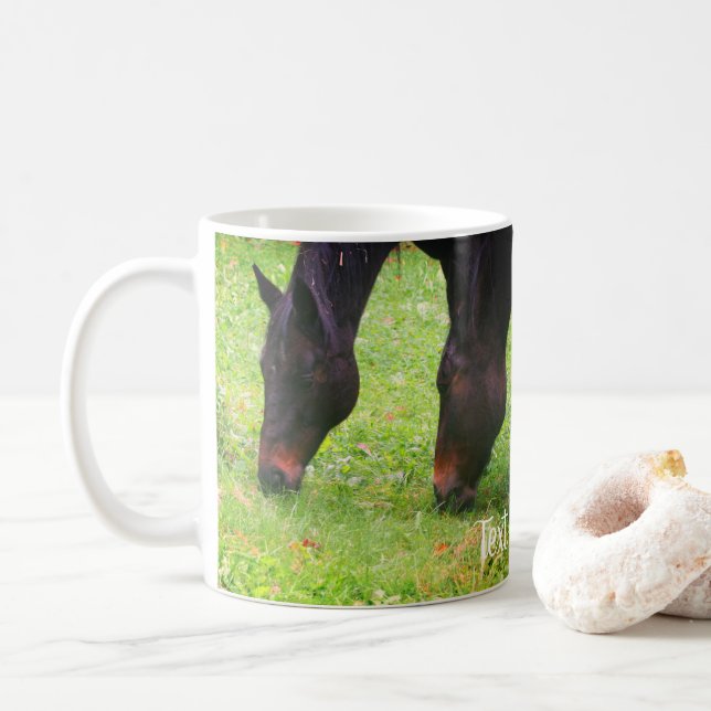 Horse Friends Grazing Personalized Coffee Mug (With Donut)