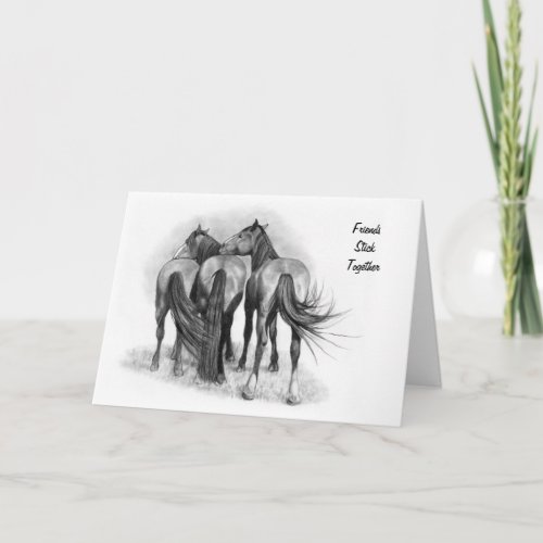 Horse Friendship Original Pencil Drawing Realism Card