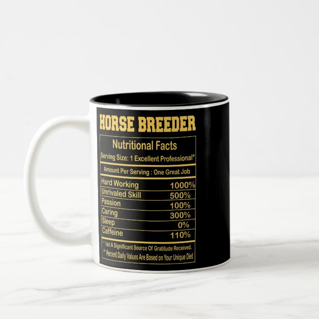 Horse Funny Horse breeder Nutritional Facts Motiva Two-Tone Coffee Mug (Left)