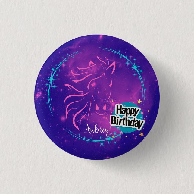 Horse Galaxy Happy Birthday Personalized  Button (Front)