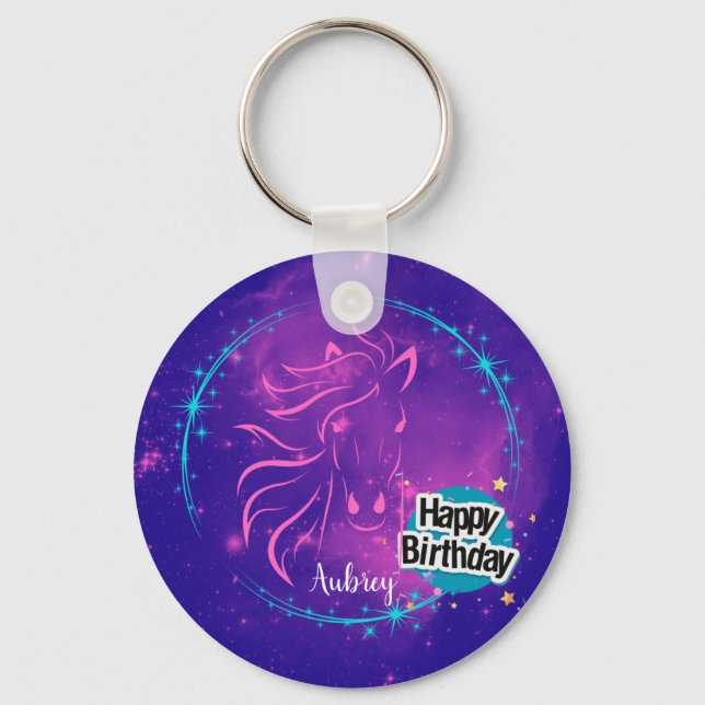 Horse Galaxy Happy Birthday Personalized  Keychain (Front)
