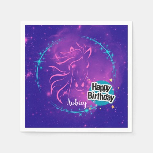 Horse Galaxy Happy Birthday Personalized  Napkins