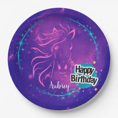 Horse Galaxy Happy Birthday Personalized  Paper Plates