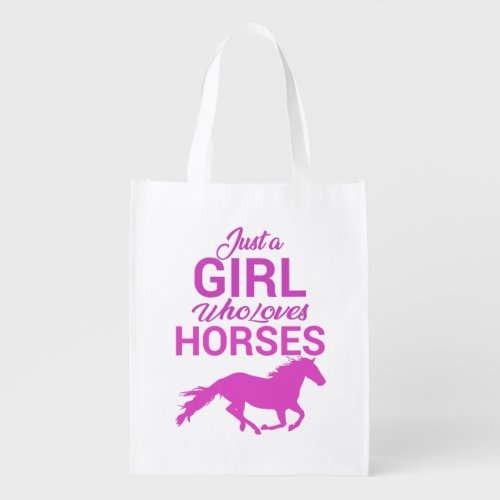 Horse Gallop A Girl Who Loves Horses   Grocery Bag