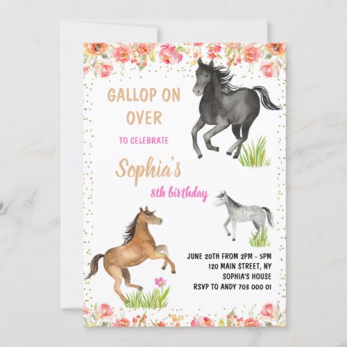 Horse Gallop on Over Girl Birthday Party Invitation