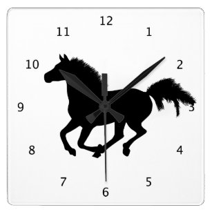 ~~GALLOPING THOROUGHBRED HORSES CLOCK MOUNTED ON BLACK SCROLL STAND~~ 