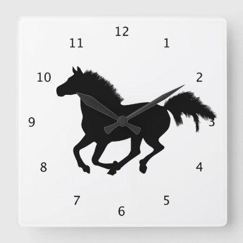 Horse galloping beautiful black silhouette clock