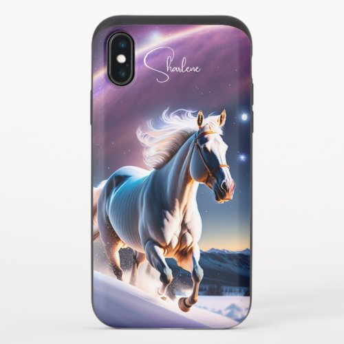 Horse Galloping in Snowy Fields Under Starry Skies iPhone XS Slider Case