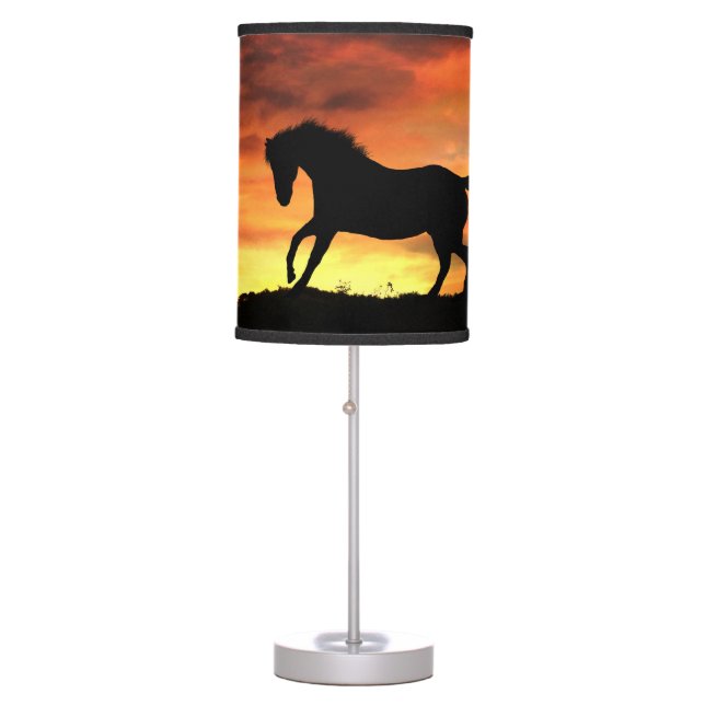 Horse Galloping in Sunset Wild and Free Table Lamp (Front)