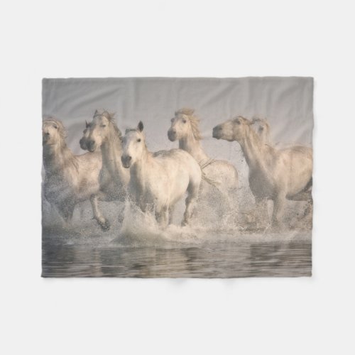 Horse Galloping in the Mediterranean Water Fleece Blanket