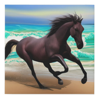 Horse Galloping on the Beach Faux Canvas Print