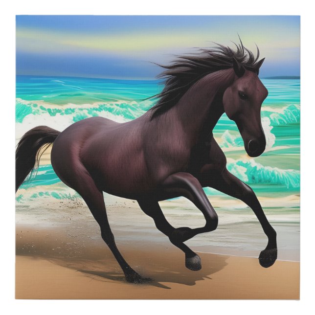 Horse Galloping on the Beach Faux Canvas Print (Front)