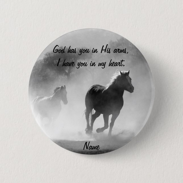 Horse Galloping Out of the Mist Pinback Button (Front)