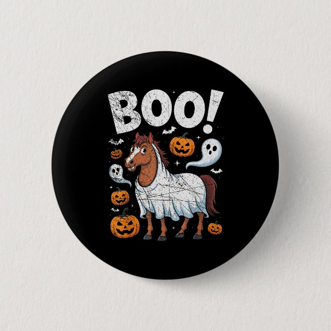 Horse Ghost Costume Funny Equestrian Horses Lover  Button (Front)