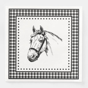 Horse Gingham Paper Dinner Napkins