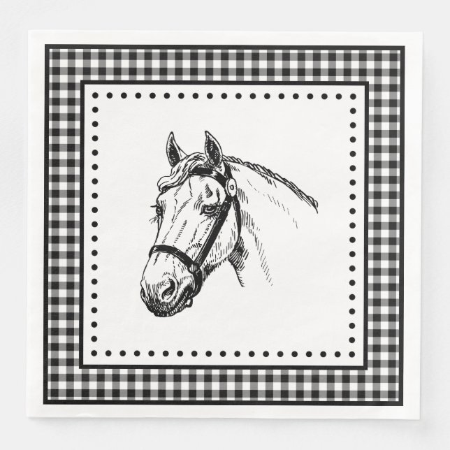 Horse Gingham Paper Dinner Napkins (Front)