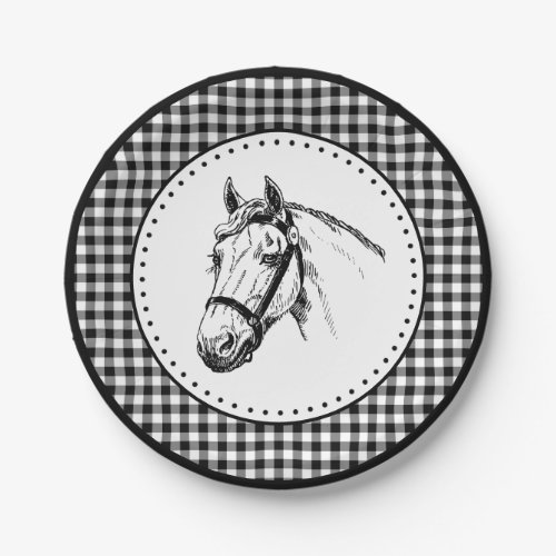 Horse Gingham Paper Plates