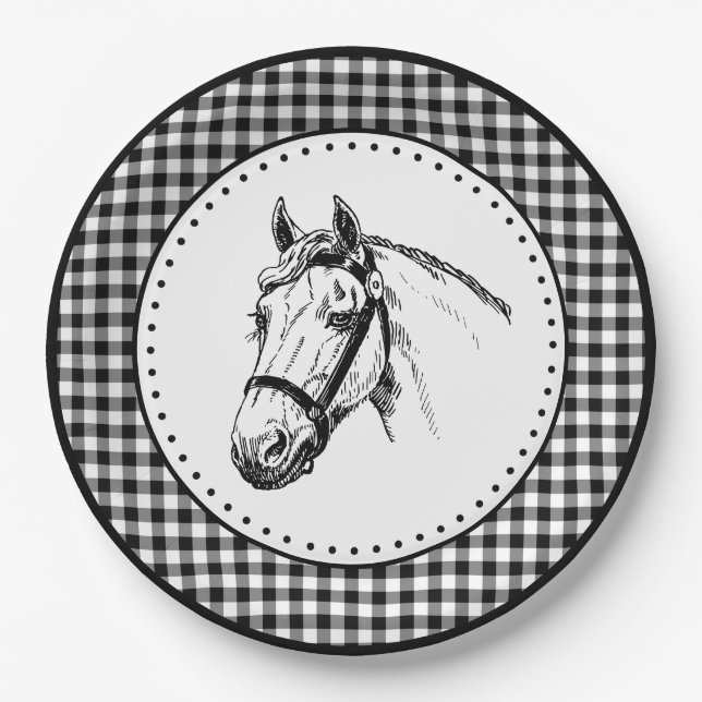 Horse Gingham Paper Plates (Front)