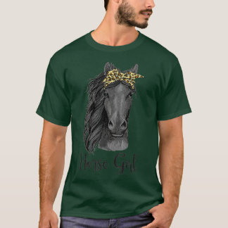 Horse Girl Bandana Leopard Horseback Riding Horse  T-Shirt