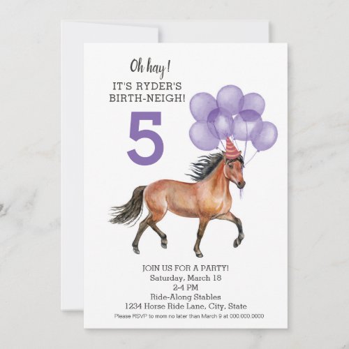 Horse girl birthday  Barn birthday party purple Invitation