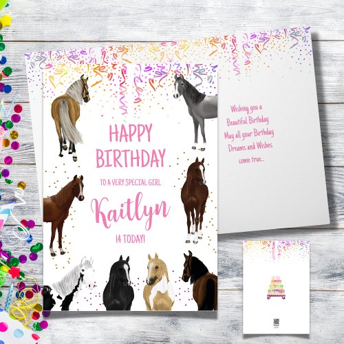 Horse Girl Birthday Card with Name and Age