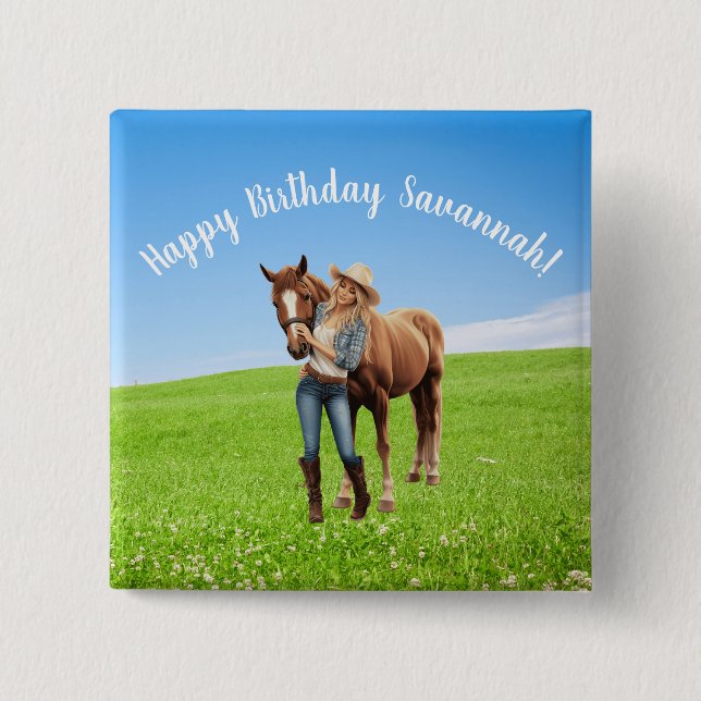 Horse Girl Birthday Celebration Special Message  Button (Front)