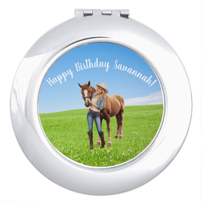 Horse Girl Birthday Celebration Special Message  Compact Mirror (Front)