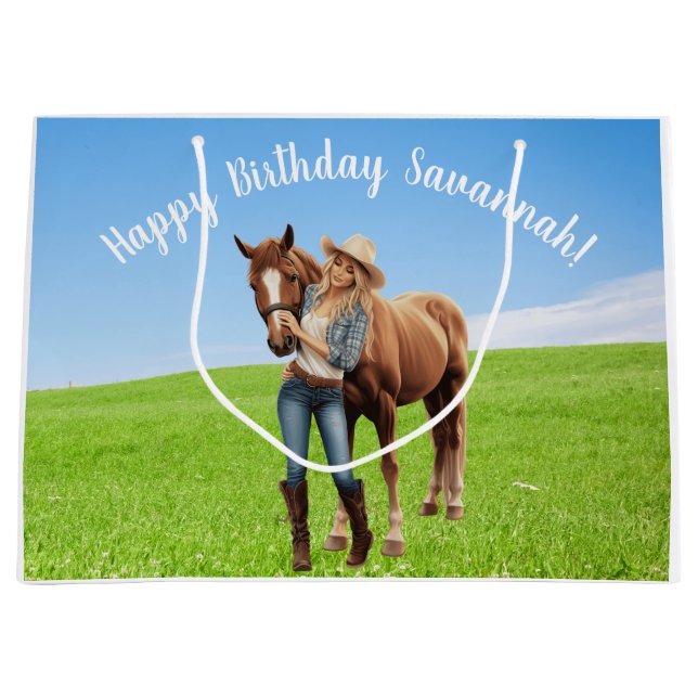 Horse Girl Birthday Celebration Special Message  Large Gift Bag (Front)