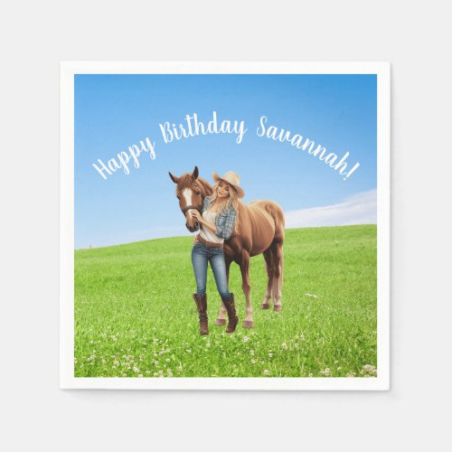 Horse Girl Birthday Celebration Special Message  Napkins