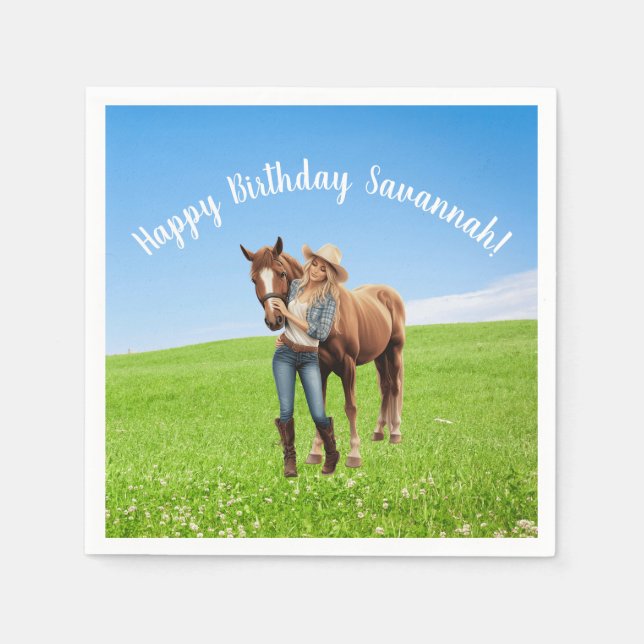 Horse Girl Birthday Celebration Special Message  Napkins (Front)