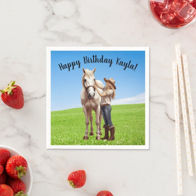 Horse Girl Birthday Celebration Special Message  Napkins (Insitu)