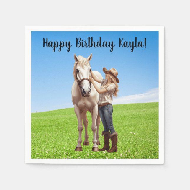 Horse Girl Birthday Celebration Special Message  Napkins (Front)