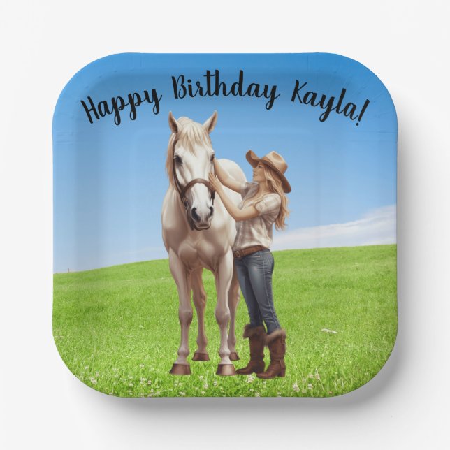 Horse Girl Birthday Celebration Special Message  Paper Plates (Front)